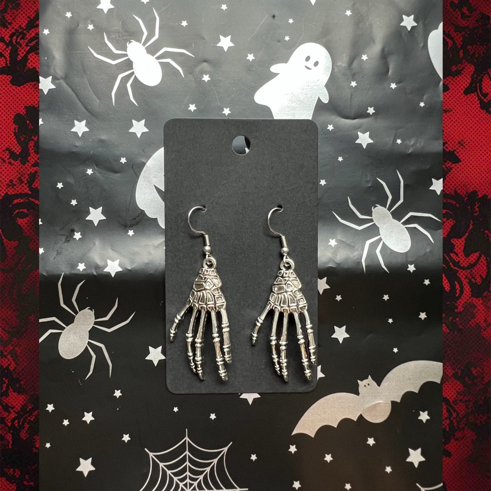 Silver Skeleton Hand Earrings